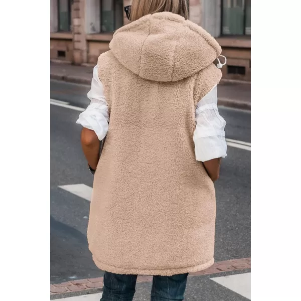 imagePRETTYGARDEN Womens 2023 Fall Reversible Vests Sleeveless Fleece Jacket Zip Up Hoodie Pockets Long Warm Winter Coat OuterwearWhite