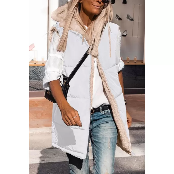 imagePRETTYGARDEN Womens 2023 Fall Reversible Vests Sleeveless Fleece Jacket Zip Up Hoodie Pockets Long Warm Winter Coat OuterwearWhite