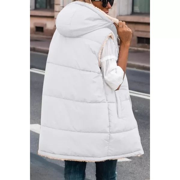 imagePRETTYGARDEN Womens 2023 Fall Reversible Vests Sleeveless Fleece Jacket Zip Up Hoodie Pockets Long Warm Winter Coat OuterwearWhite