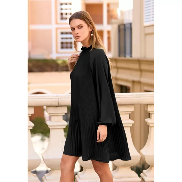 imagePRETTYGARDEN Womens 2023 Fall Short Flowy Dress Casual Long Sleeve Ruffle A Line Swing DressesBlack