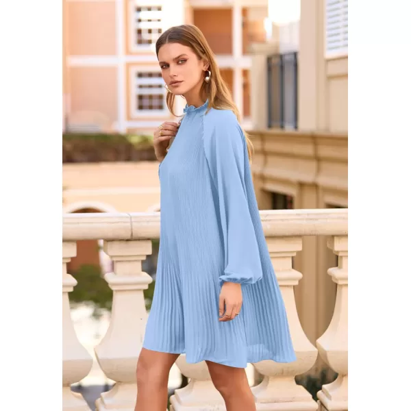 imagePRETTYGARDEN Womens 2023 Fall Short Flowy Dress Casual Long Sleeve Ruffle A Line Swing DressesLight Blue