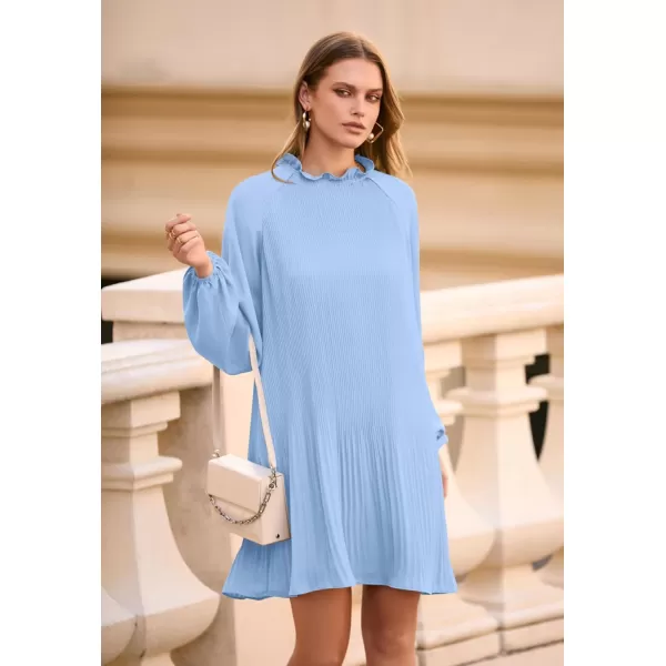 imagePRETTYGARDEN Womens 2023 Fall Short Flowy Dress Casual Long Sleeve Ruffle A Line Swing DressesLight Blue