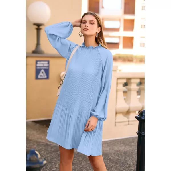 imagePRETTYGARDEN Womens 2023 Fall Short Flowy Dress Casual Long Sleeve Ruffle A Line Swing DressesLight Blue