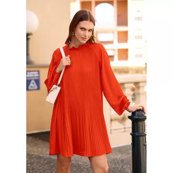 imagePRETTYGARDEN Womens 2023 Fall Short Flowy Dress Casual Long Sleeve Ruffle A Line Swing DressesOrange