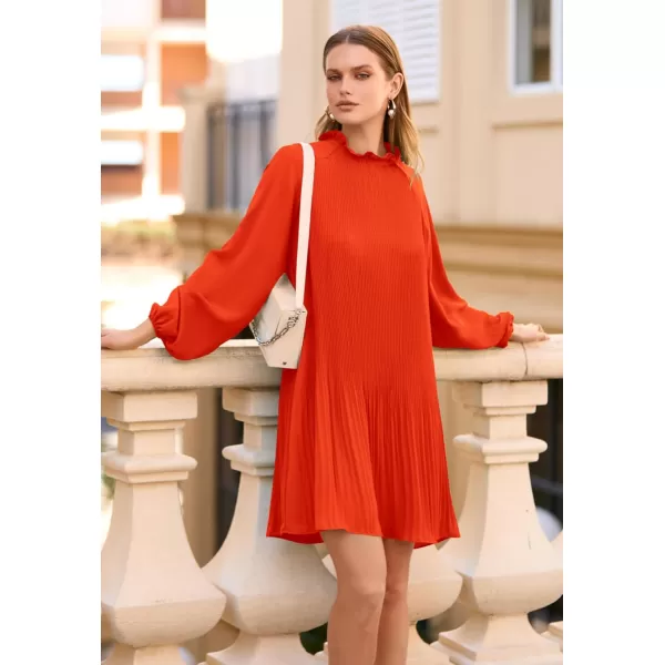 imagePRETTYGARDEN Womens 2023 Fall Short Flowy Dress Casual Long Sleeve Ruffle A Line Swing DressesOrange