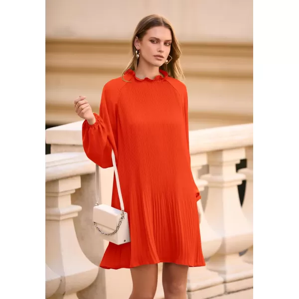 imagePRETTYGARDEN Womens 2023 Fall Short Flowy Dress Casual Long Sleeve Ruffle A Line Swing DressesOrange