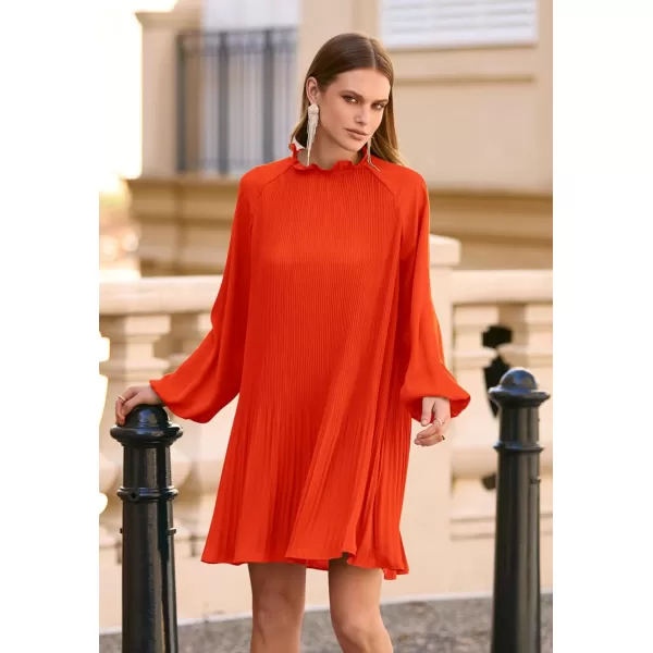 imagePRETTYGARDEN Womens 2023 Fall Short Flowy Dress Casual Long Sleeve Ruffle A Line Swing DressesOrange