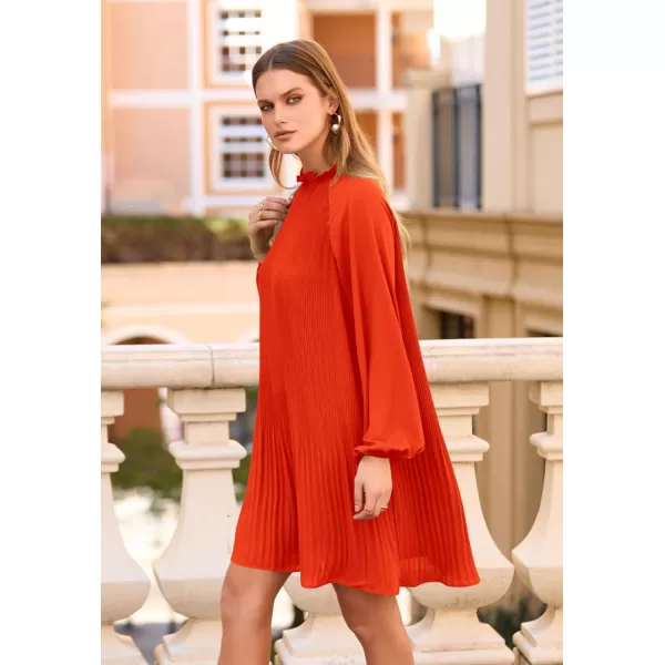 imagePRETTYGARDEN Womens 2023 Fall Short Flowy Dress Casual Long Sleeve Ruffle A Line Swing DressesOrange