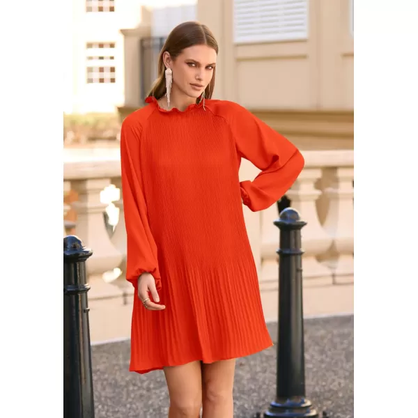 imagePRETTYGARDEN Womens 2023 Fall Short Flowy Dress Casual Long Sleeve Ruffle A Line Swing DressesOrange