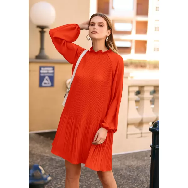 imagePRETTYGARDEN Womens 2023 Fall Short Flowy Dress Casual Long Sleeve Ruffle A Line Swing DressesOrange