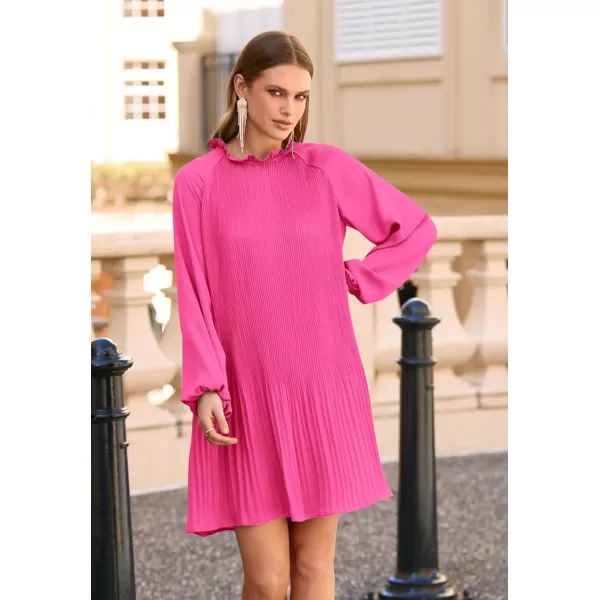 imagePRETTYGARDEN Womens 2023 Fall Short Flowy Dress Casual Long Sleeve Ruffle A Line Swing DressesRose Red