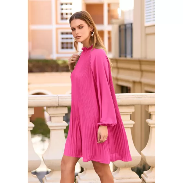 imagePRETTYGARDEN Womens 2023 Fall Short Flowy Dress Casual Long Sleeve Ruffle A Line Swing DressesRose Red