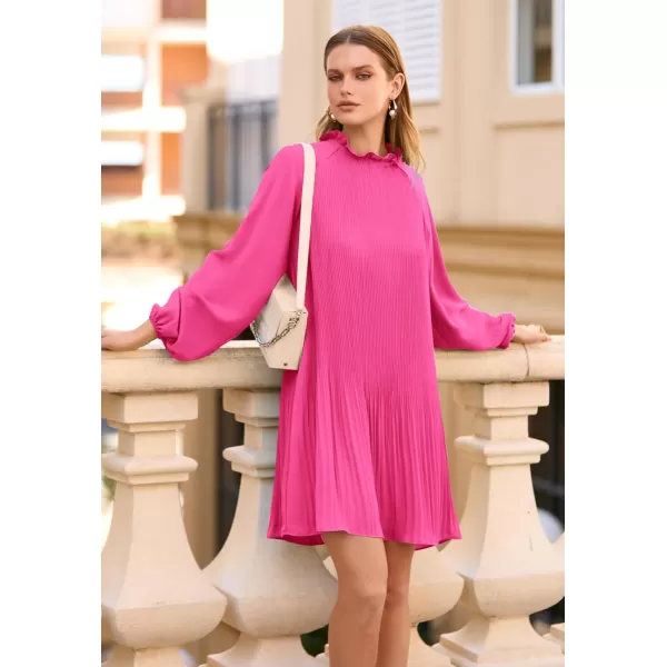 imagePRETTYGARDEN Womens 2023 Fall Short Flowy Dress Casual Long Sleeve Ruffle A Line Swing DressesRose Red
