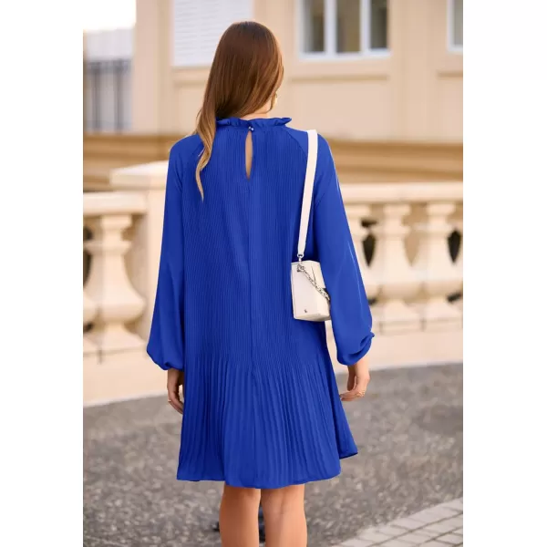 imagePRETTYGARDEN Womens 2023 Fall Short Flowy Dress Casual Long Sleeve Ruffle A Line Swing DressesRoyal Blue