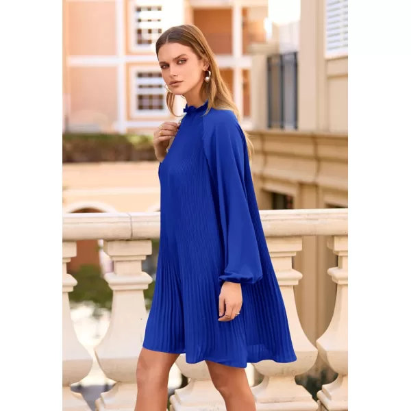 imagePRETTYGARDEN Womens 2023 Fall Short Flowy Dress Casual Long Sleeve Ruffle A Line Swing DressesRoyal Blue