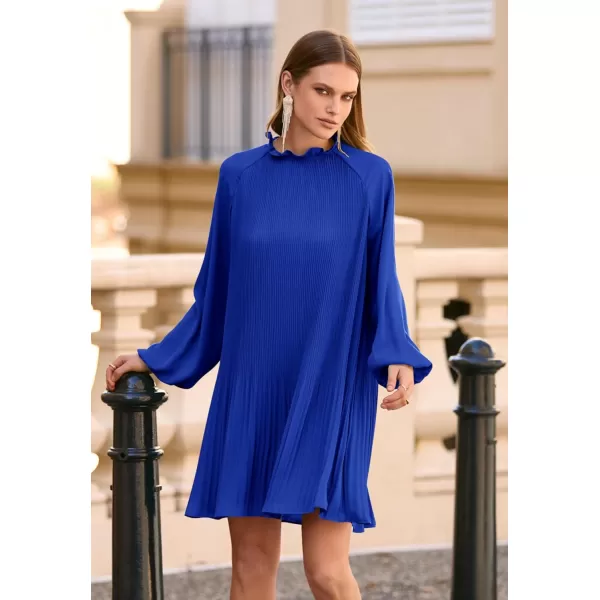 imagePRETTYGARDEN Womens 2023 Fall Short Flowy Dress Casual Long Sleeve Ruffle A Line Swing DressesRoyal Blue