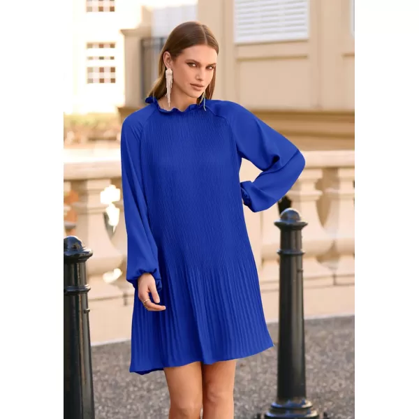 imagePRETTYGARDEN Womens 2023 Fall Short Flowy Dress Casual Long Sleeve Ruffle A Line Swing DressesRoyal Blue