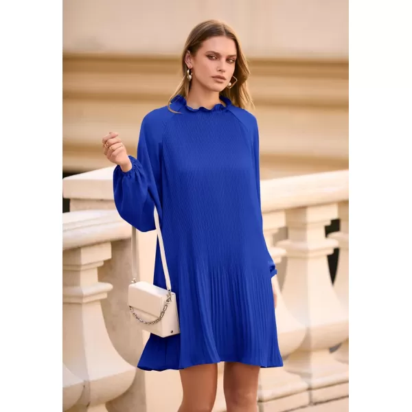 imagePRETTYGARDEN Womens 2023 Fall Short Flowy Dress Casual Long Sleeve Ruffle A Line Swing DressesRoyal Blue