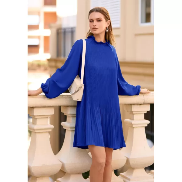 imagePRETTYGARDEN Womens 2023 Fall Short Flowy Dress Casual Long Sleeve Ruffle A Line Swing DressesRoyal Blue