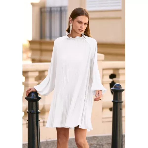 imagePRETTYGARDEN Womens 2023 Fall Short Flowy Dress Casual Long Sleeve Ruffle A Line Swing DressesWhite