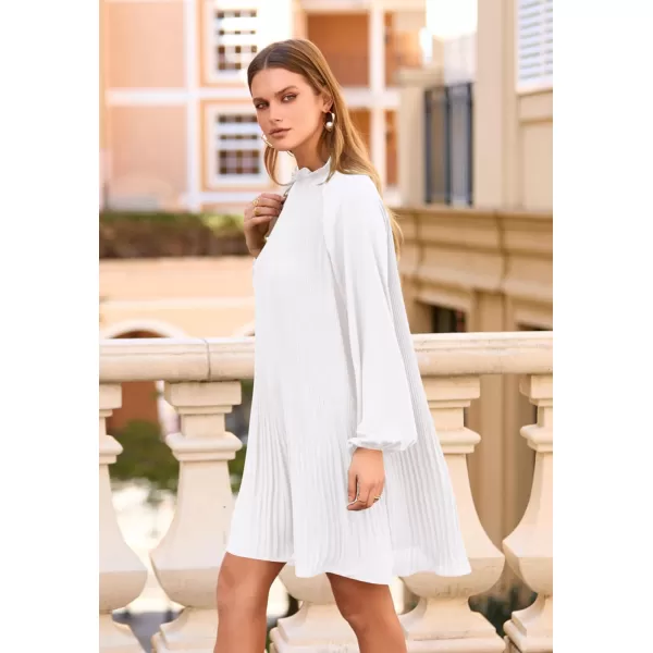 imagePRETTYGARDEN Womens 2023 Fall Short Flowy Dress Casual Long Sleeve Ruffle A Line Swing DressesWhite