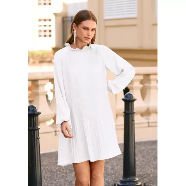 imagePRETTYGARDEN Womens 2023 Fall Short Flowy Dress Casual Long Sleeve Ruffle A Line Swing DressesWhite