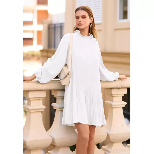 imagePRETTYGARDEN Womens 2023 Fall Short Flowy Dress Casual Long Sleeve Ruffle A Line Swing DressesWhite