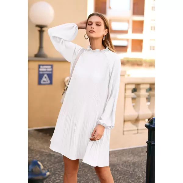 imagePRETTYGARDEN Womens 2023 Fall Short Flowy Dress Casual Long Sleeve Ruffle A Line Swing DressesWhite
