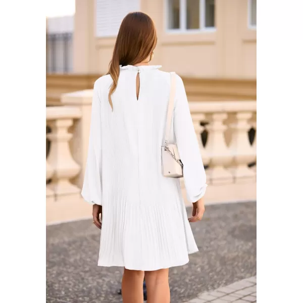imagePRETTYGARDEN Womens 2023 Fall Short Flowy Dress Casual Long Sleeve Ruffle A Line Swing DressesWhite