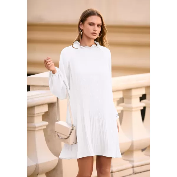 imagePRETTYGARDEN Womens 2023 Fall Short Flowy Dress Casual Long Sleeve Ruffle A Line Swing DressesWhite
