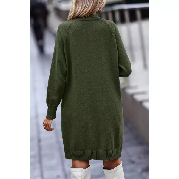 imagePRETTYGARDEN Womens 2023 Fall Sweater Dress Crewneck Long Sleeve Oversized Pullover Sweaters Casual Knit Short DressesArmy Green