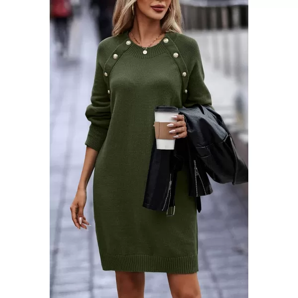 imagePRETTYGARDEN Womens 2023 Fall Sweater Dress Crewneck Long Sleeve Oversized Pullover Sweaters Casual Knit Short DressesArmy Green