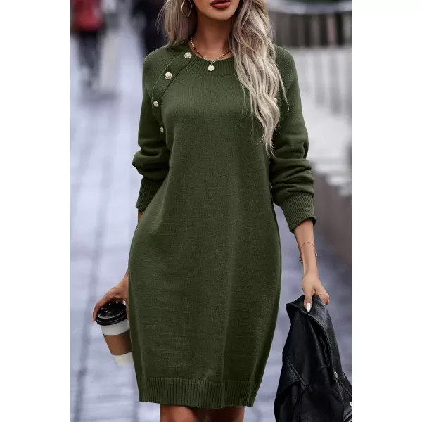 imagePRETTYGARDEN Womens 2023 Fall Sweater Dress Crewneck Long Sleeve Oversized Pullover Sweaters Casual Knit Short DressesArmy Green