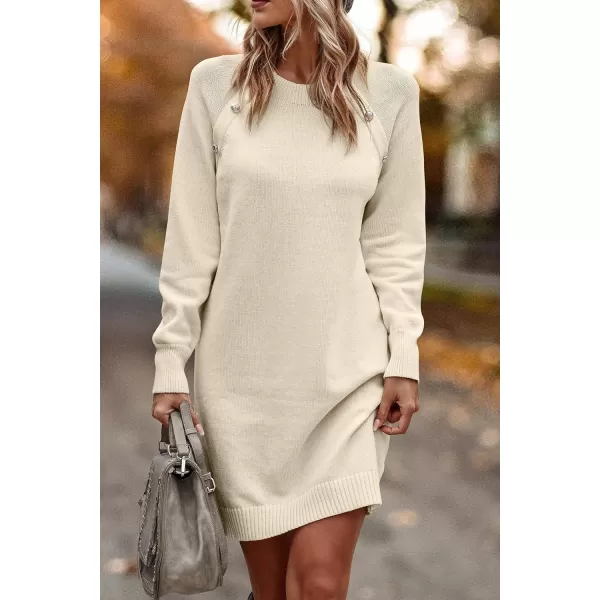imagePRETTYGARDEN Womens 2023 Fall Sweater Dress Crewneck Long Sleeve Oversized Pullover Sweaters Casual Knit Short DressesBeige