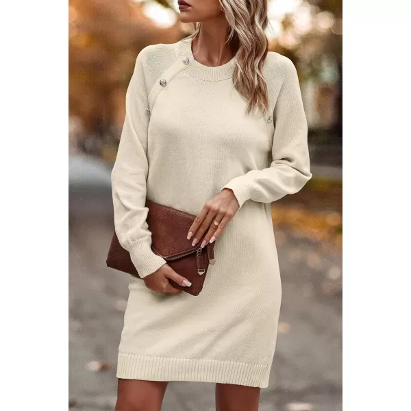 imagePRETTYGARDEN Womens 2023 Fall Sweater Dress Crewneck Long Sleeve Oversized Pullover Sweaters Casual Knit Short DressesBeige