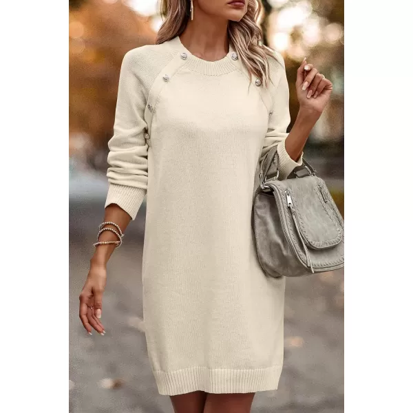 imagePRETTYGARDEN Womens 2023 Fall Sweater Dress Crewneck Long Sleeve Oversized Pullover Sweaters Casual Knit Short DressesBeige