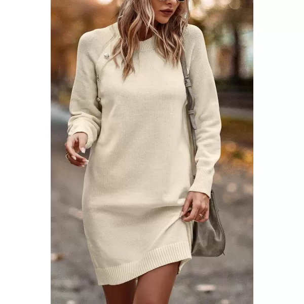 imagePRETTYGARDEN Womens 2023 Fall Sweater Dress Crewneck Long Sleeve Oversized Pullover Sweaters Casual Knit Short DressesBeige