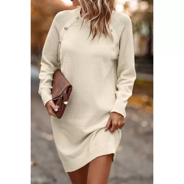 imagePRETTYGARDEN Womens 2023 Fall Sweater Dress Crewneck Long Sleeve Oversized Pullover Sweaters Casual Knit Short DressesBeige