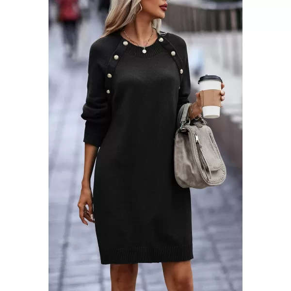 imagePRETTYGARDEN Womens 2023 Fall Sweater Dress Crewneck Long Sleeve Oversized Pullover Sweaters Casual Knit Short DressesBlack