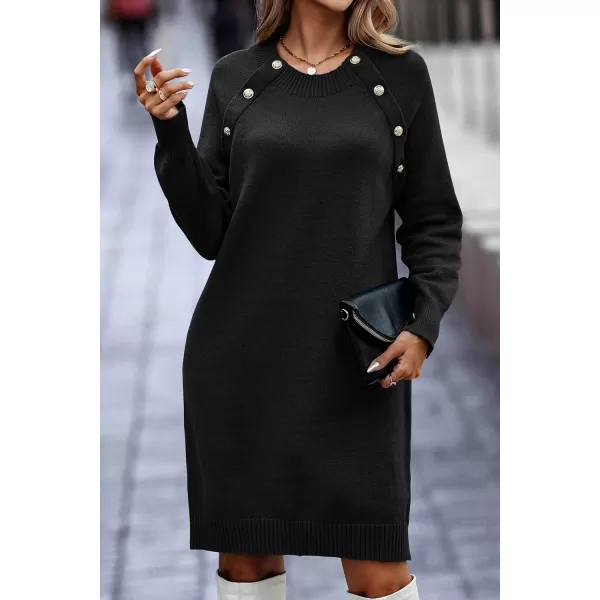 imagePRETTYGARDEN Womens 2023 Fall Sweater Dress Crewneck Long Sleeve Oversized Pullover Sweaters Casual Knit Short DressesBlack