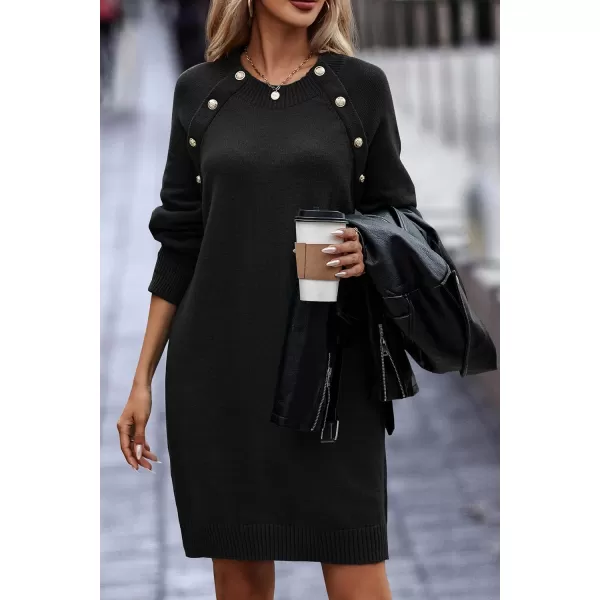 imagePRETTYGARDEN Womens 2023 Fall Sweater Dress Crewneck Long Sleeve Oversized Pullover Sweaters Casual Knit Short DressesBlack