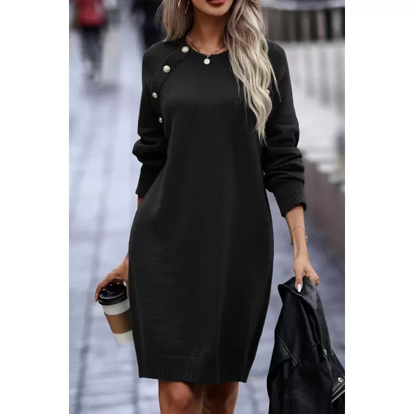 imagePRETTYGARDEN Womens 2023 Fall Sweater Dress Crewneck Long Sleeve Oversized Pullover Sweaters Casual Knit Short DressesBlack