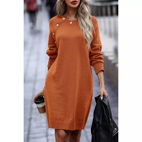 imagePRETTYGARDEN Womens 2023 Fall Sweater Dress Crewneck Long Sleeve Oversized Pullover Sweaters Casual Knit Short DressesBrown