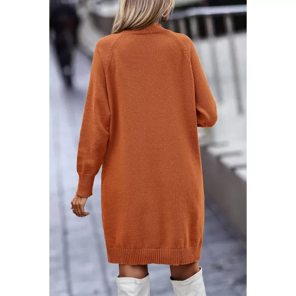imagePRETTYGARDEN Womens 2023 Fall Sweater Dress Crewneck Long Sleeve Oversized Pullover Sweaters Casual Knit Short DressesBrown