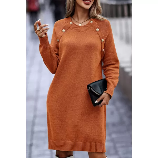 imagePRETTYGARDEN Womens 2023 Fall Sweater Dress Crewneck Long Sleeve Oversized Pullover Sweaters Casual Knit Short DressesBrown