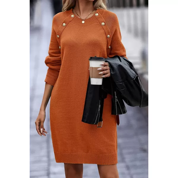 imagePRETTYGARDEN Womens 2023 Fall Sweater Dress Crewneck Long Sleeve Oversized Pullover Sweaters Casual Knit Short DressesBrown