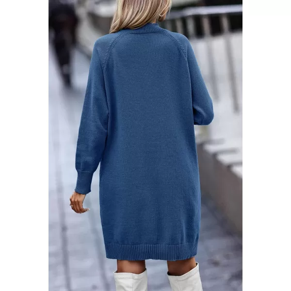 imagePRETTYGARDEN Womens 2023 Fall Sweater Dress Crewneck Long Sleeve Oversized Pullover Sweaters Casual Knit Short DressesGrey Blue