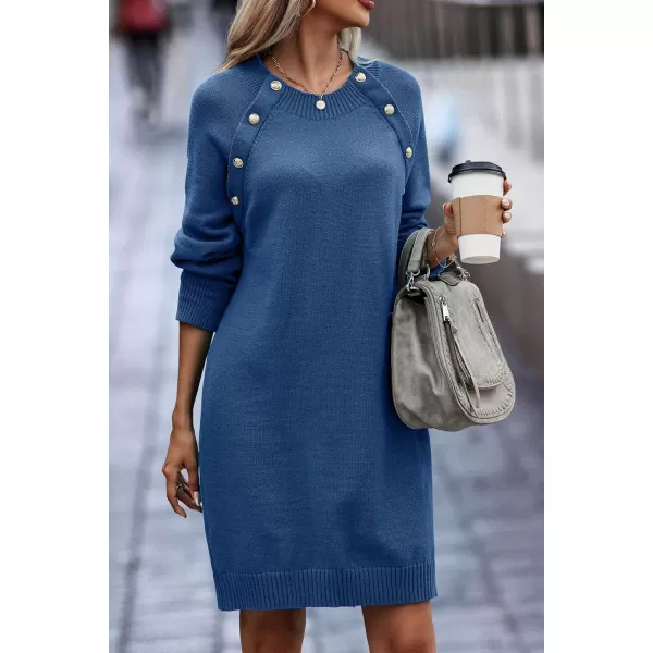 imagePRETTYGARDEN Womens 2023 Fall Sweater Dress Crewneck Long Sleeve Oversized Pullover Sweaters Casual Knit Short DressesGrey Blue