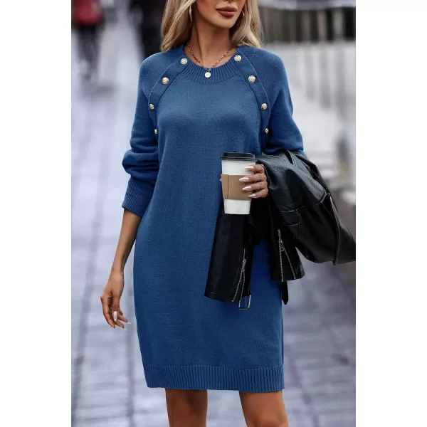imagePRETTYGARDEN Womens 2023 Fall Sweater Dress Crewneck Long Sleeve Oversized Pullover Sweaters Casual Knit Short DressesGrey Blue