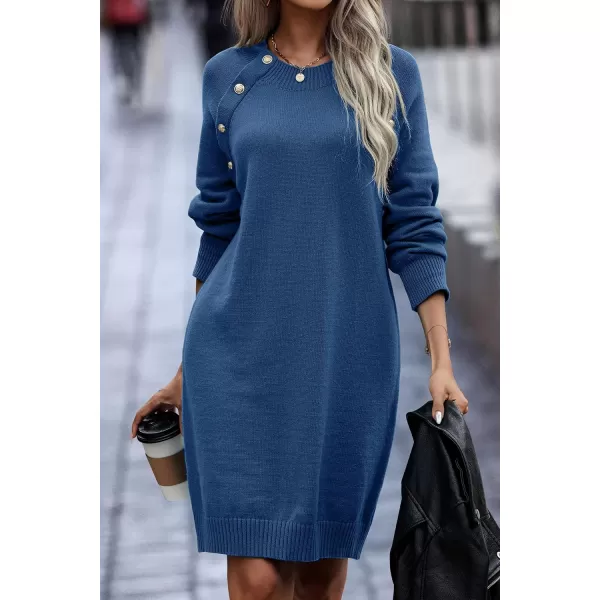 imagePRETTYGARDEN Womens 2023 Fall Sweater Dress Crewneck Long Sleeve Oversized Pullover Sweaters Casual Knit Short DressesGrey Blue